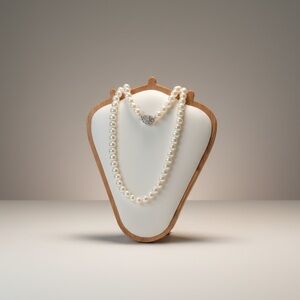 Vintage Faux Pearl Strand Necklace | Rhinestone Clasp Statement Pearls | Bridal